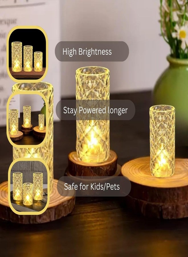 VERVENIX 3 Pcs Set Diamond Flameless and Smokeless Decorative LED Tea Light Candles, Transparent Acrylic Lights for Festive Diwali Decoration (Combo Set: 9 cm, 7 cm, 5 cm, Warm White) - Image 4